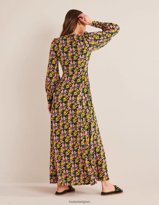 femmes Boden nuit d'émeraude et coquelicot abstrait robe longue à manches blousantes vêtements Z42D02439