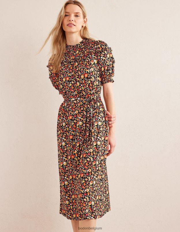 femmes Boden pétale noir et bloc robe midi en jersey à détail d'empiècement vêtements Z42D01103