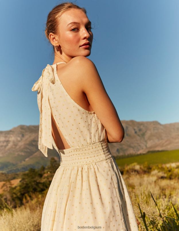 femmes Boden pince ivoire et or robe longue à détail métallisé vêtements Z42D01247