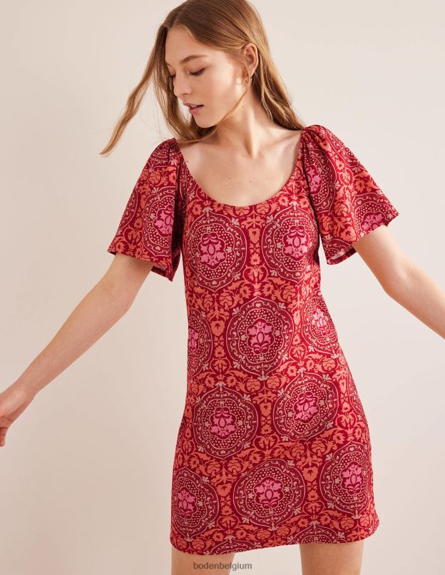 femmes Boden poinsettia & carrelage exotique robe courte en jersey à encolure dégagée vêtements Z42D01119