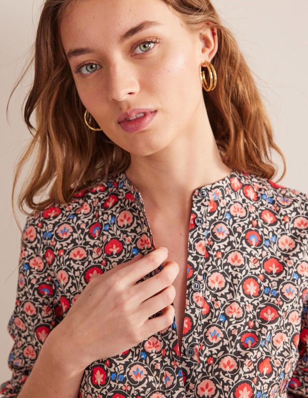 femmes Boden poinsettia et floraison enchanteresse robe-chemise mi-longue sans col vêtements Z42D070