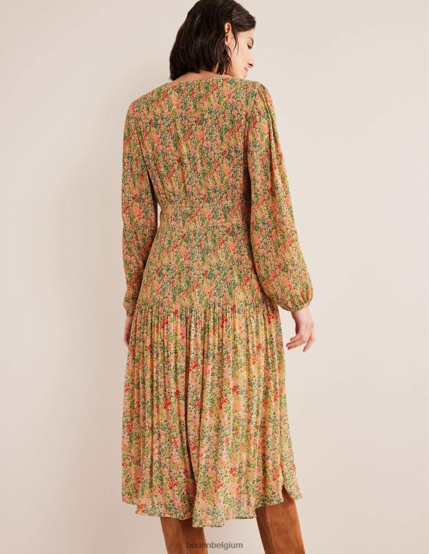 femmes Boden pop-corn et pétale de gardénia robe midi plissée à col en V vêtements Z42D01109