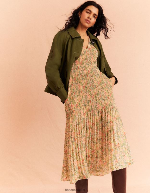 femmes Boden pop-corn et pétale de gardénia robe midi plissée à col en V vêtements Z42D01109