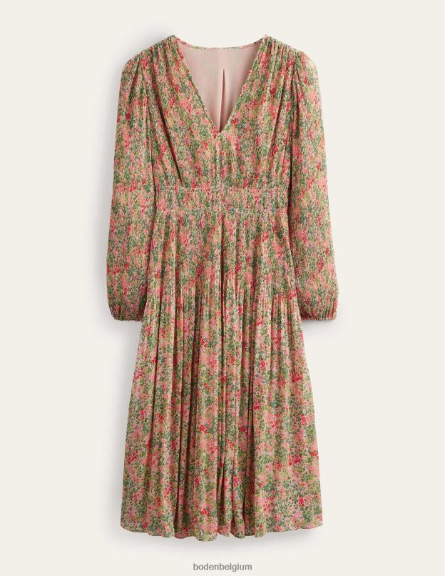 femmes Boden pop-corn et pétale de gardénia robe midi plissée à col en V vêtements Z42D01109