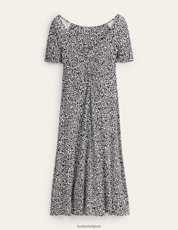 femmes Boden pop noire et tournesol robe midi en jersey froncée sur le devant vêtements Z42D01616