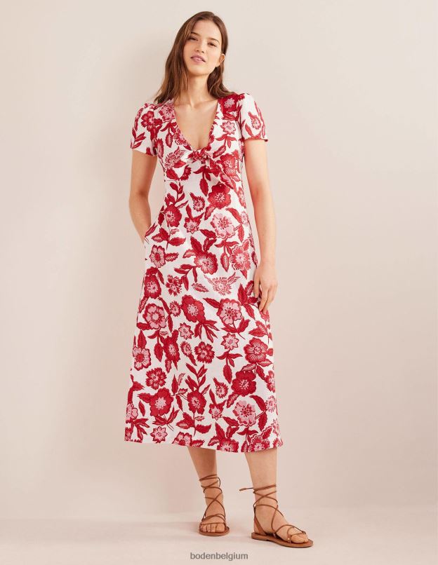 femmes Boden pop pivoine et pensée robe mi-longue en lin nouée sur le devant vêtements Z42D029