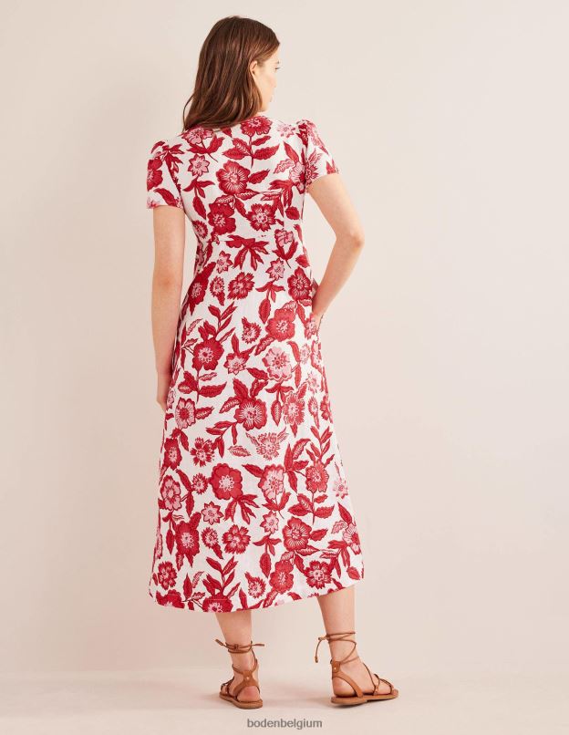 femmes Boden pop pivoine et pensée robe mi-longue en lin nouée sur le devant vêtements Z42D029