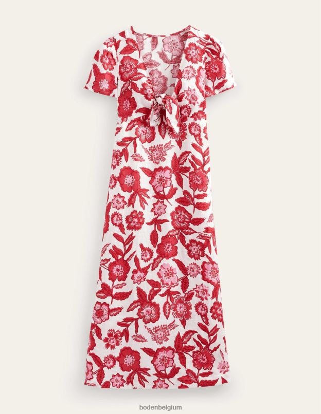 femmes Boden pop pivoine et pensée robe mi-longue en lin nouée sur le devant vêtements Z42D029