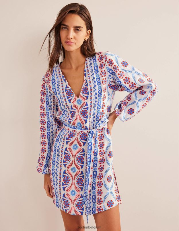 femmes Boden printemps des prés et rayures opulentes Caftan court à col en V et taille nouée vêtements Z42D01139