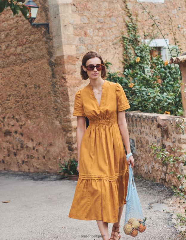 femmes Boden récolter de l'or robe mi-longue à nervures vêtements Z42D075