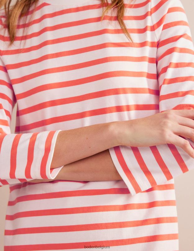 femmes Boden rayure ivoire et kaki robe t-shirt courte en jersey vêtements Z42D01253