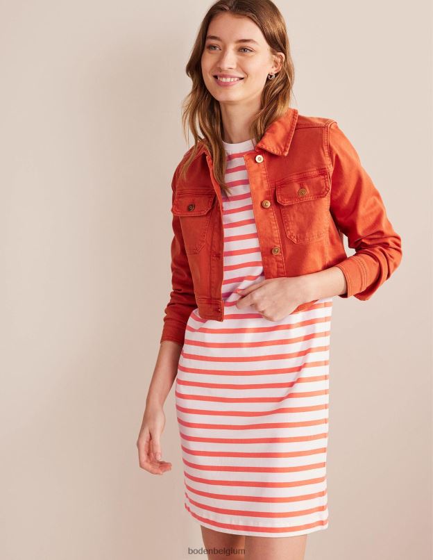 femmes Boden rayure ivoire et kaki robe t-shirt courte en jersey vêtements Z42D01253