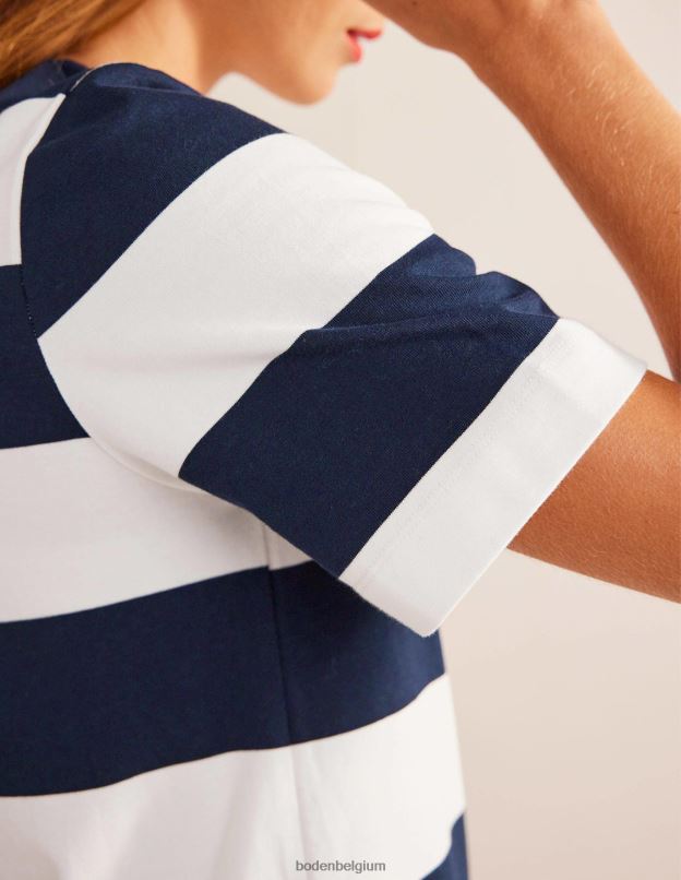 femmes Boden rayure ivoire et marine robe t-shirt courte à col rond vêtements Z42D01061