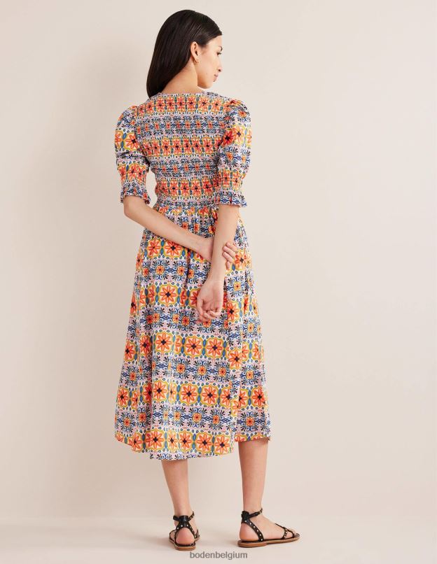 femmes Boden rayure multi et tapisserie robe midi à corsage smocké vêtements Z42D02237