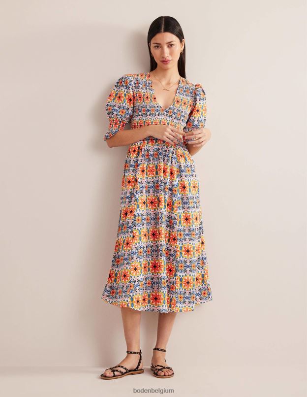 femmes Boden rayure multi et tapisserie robe midi à corsage smocké vêtements Z42D02237
