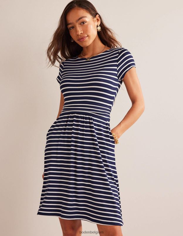 femmes Boden rayures bleu marine et ivoire robe en jersey Amélie vêtements Z42D08