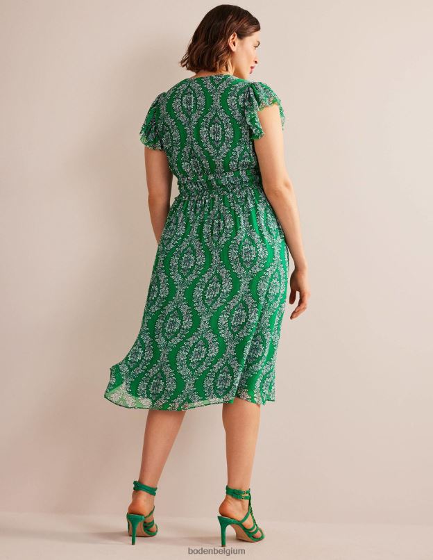 femmes Boden riche couronne d'émeraude et de botanique robe midi froncée à taille vêtements Z42D088