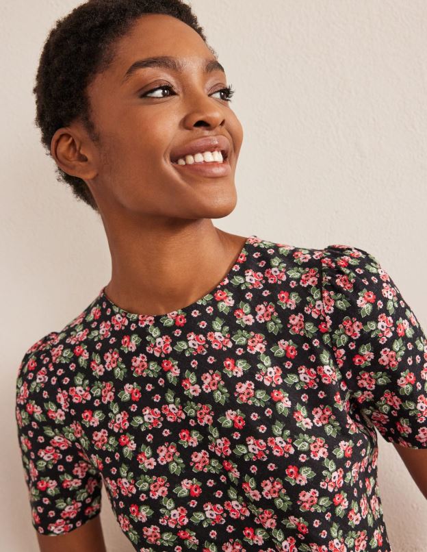 femmes Boden rose noire et diamant robe en jersey nouée sur le devant vêtements Z42D01145