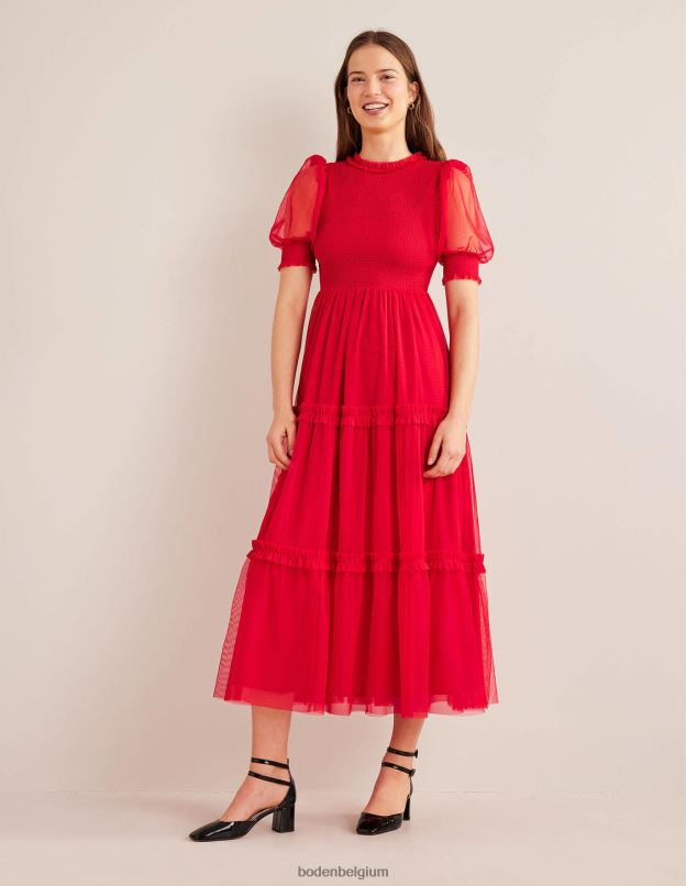 femmes Boden rose sombre robe longue en tulle à smocks vêtements Z42D02151