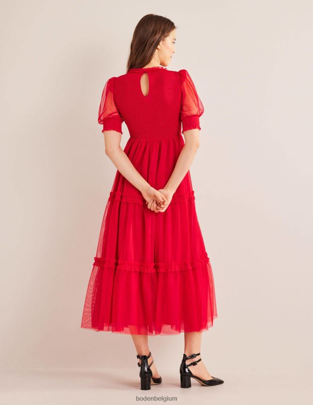 femmes Boden rose sombre robe longue en tulle à smocks vêtements Z42D02151