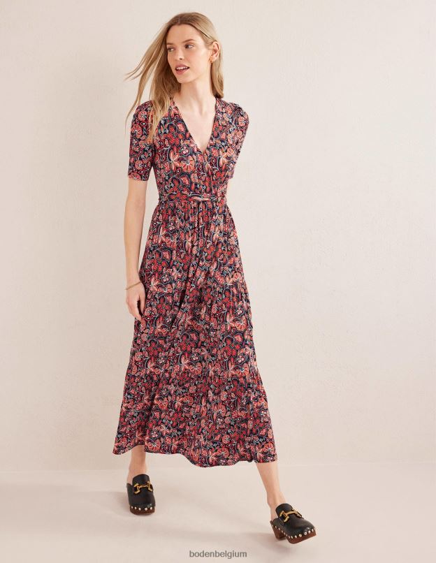 femmes Boden rouille et lys oriental robe longue portefeuille en jersey à volants vêtements Z42D01148