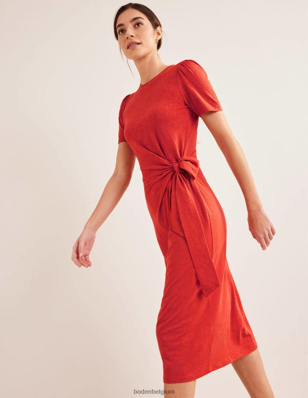 femmes Boden rouiller robe midi en jersey nouée sur le devant vêtements Z42D02069