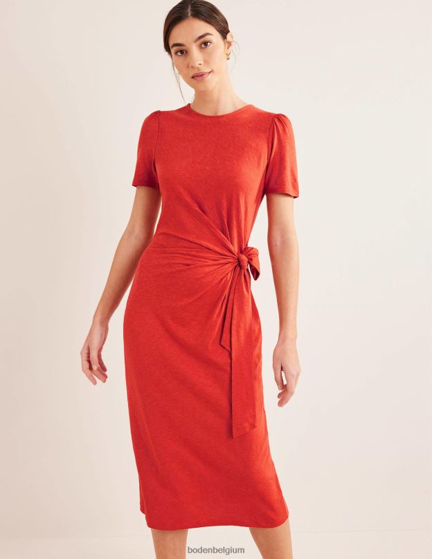 femmes Boden rouiller robe midi en jersey nouée sur le devant vêtements Z42D02069