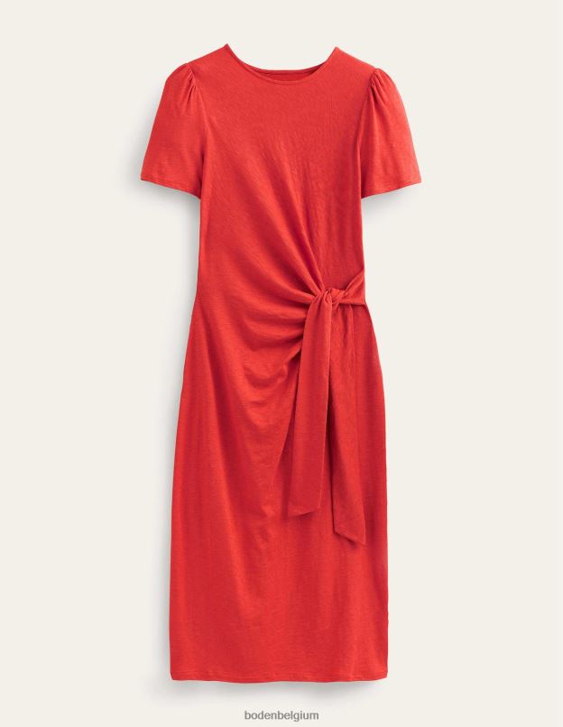 femmes Boden rouiller robe midi en jersey nouée sur le devant vêtements Z42D02069