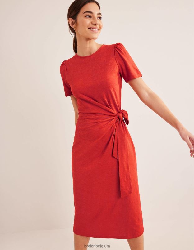 femmes Boden rouiller robe midi en jersey nouée sur le devant vêtements Z42D02069