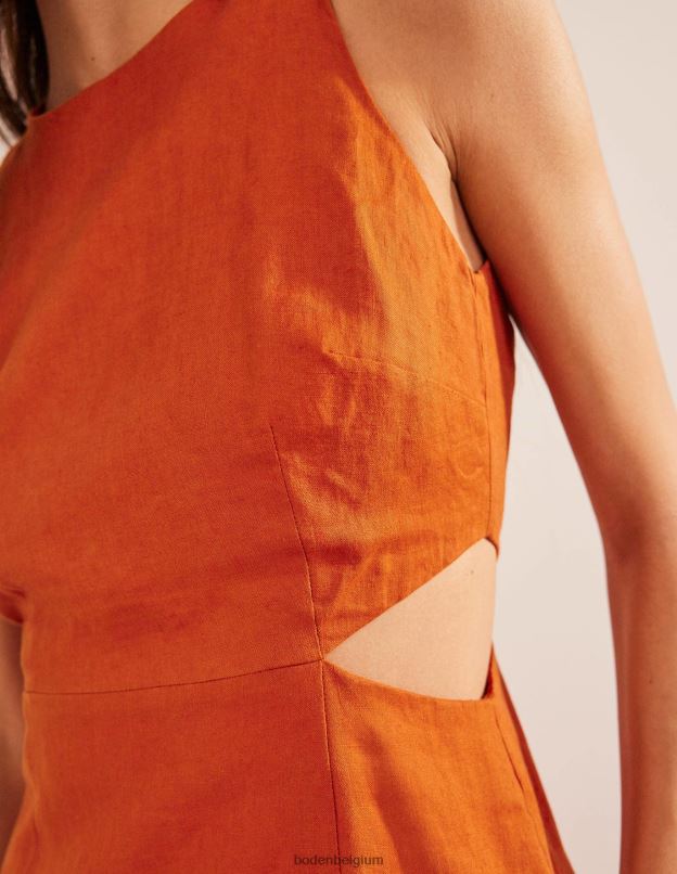 femmes Boden rouiller robe midi en lin à découpes vêtements Z42D01458