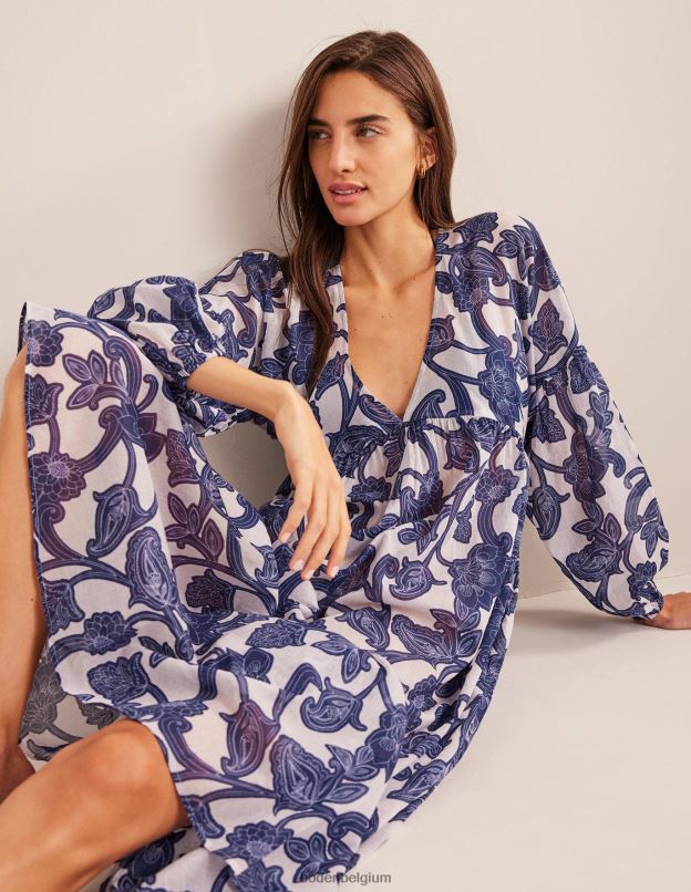 femmes Boden ruban bleu et tourbillon cachemire caftan de plage maxi empire vêtements Z42D072