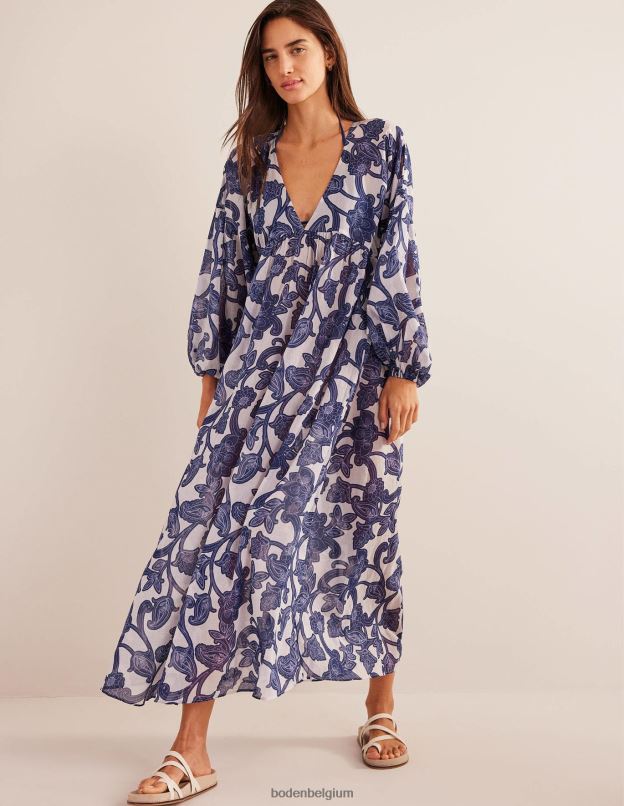 femmes Boden ruban bleu et tourbillon cachemire caftan de plage maxi empire vêtements Z42D072