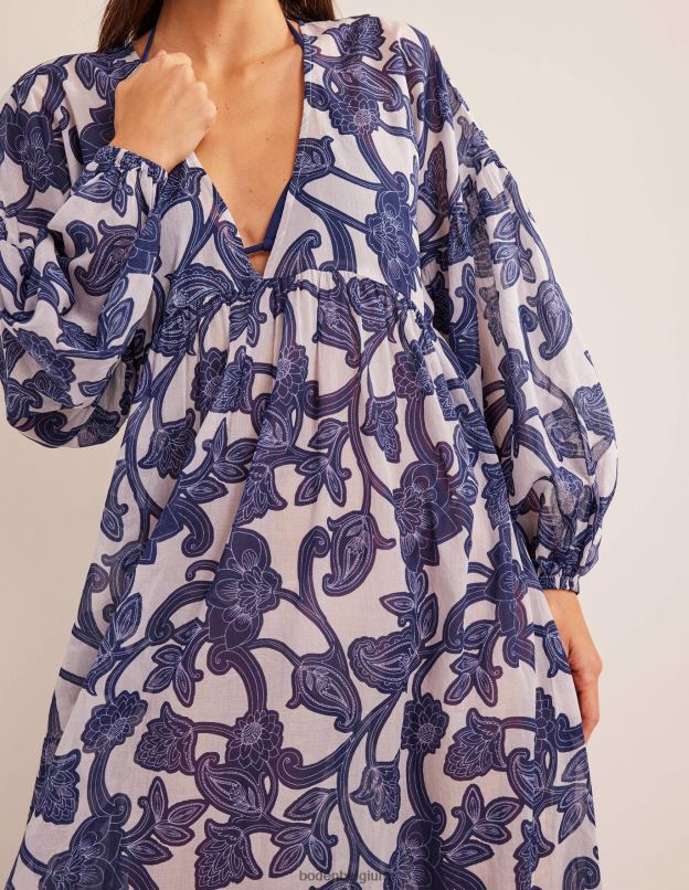 femmes Boden ruban bleu et tourbillon cachemire caftan de plage maxi empire vêtements Z42D072