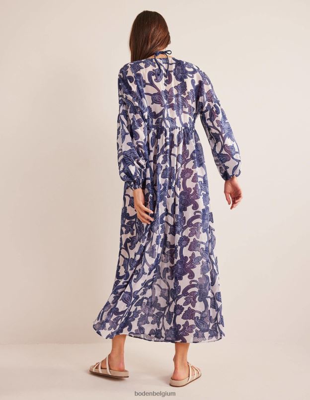 femmes Boden ruban bleu et tourbillon cachemire caftan de plage maxi empire vêtements Z42D072
