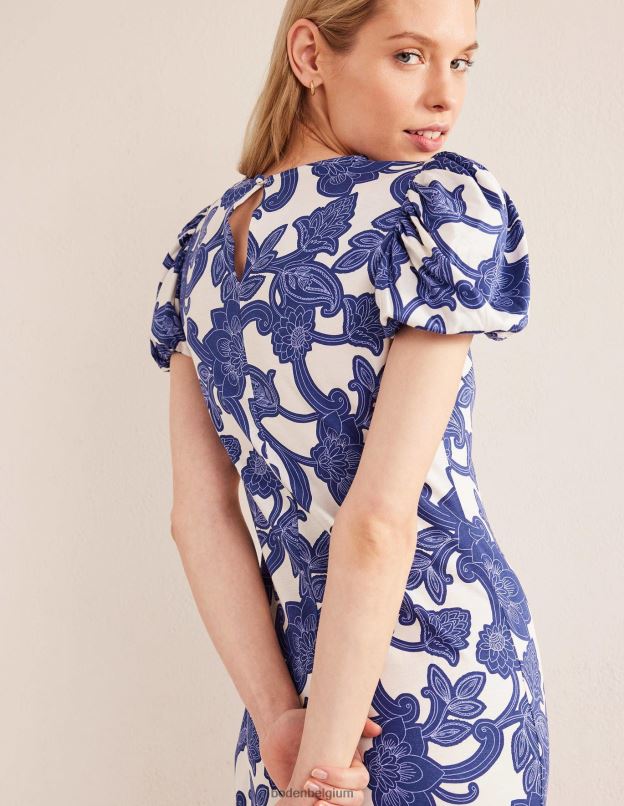 femmes Boden ruban bleu et tourbillon cachemire robe midi en jersey à manches bouffantes vêtements Z42D0969