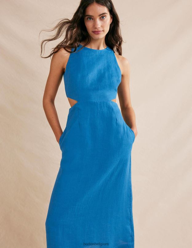 femmes Boden sarcelle de cristal robe midi en lin à découpes vêtements Z42D01112