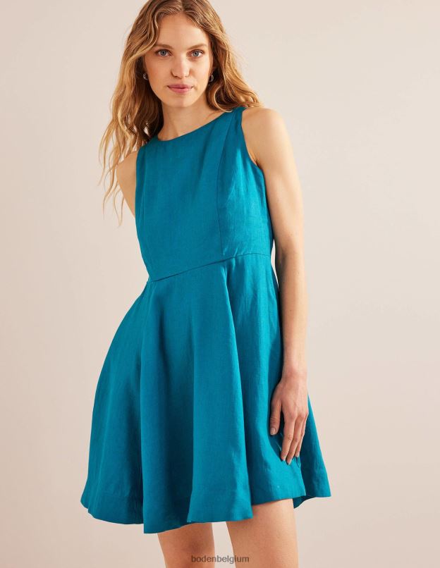 femmes Boden sarcelle robe courte ajustée et évasée en lin vêtements Z42D078