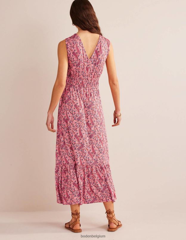 femmes Boden sorbet rose et fleurs cachemire robe longue en jersey smocké vêtements Z42D02257