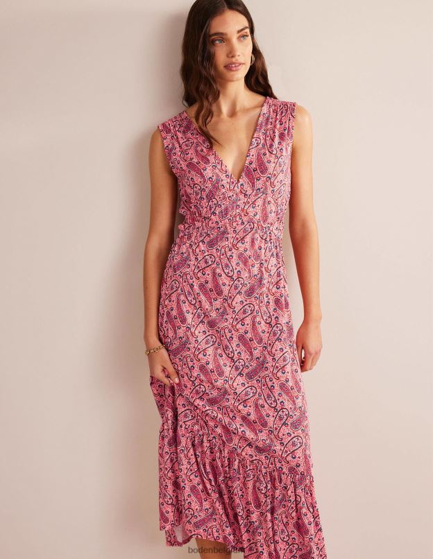 femmes Boden sorbet rose et fleurs cachemire robe longue en jersey smocké vêtements Z42D02257