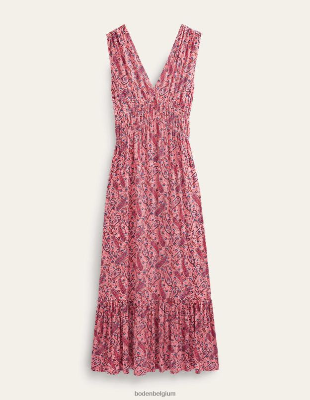 femmes Boden sorbet rose et fleurs cachemire robe longue en jersey smocké vêtements Z42D02257