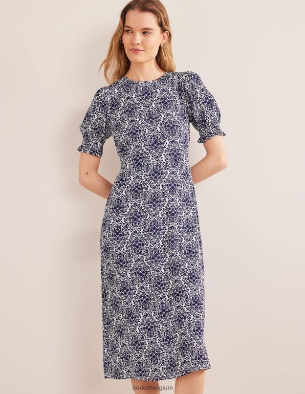 femmes Boden terrasse bleu de Prusse et vigne robe mi-longue à manches courtes vêtements Z42D02553