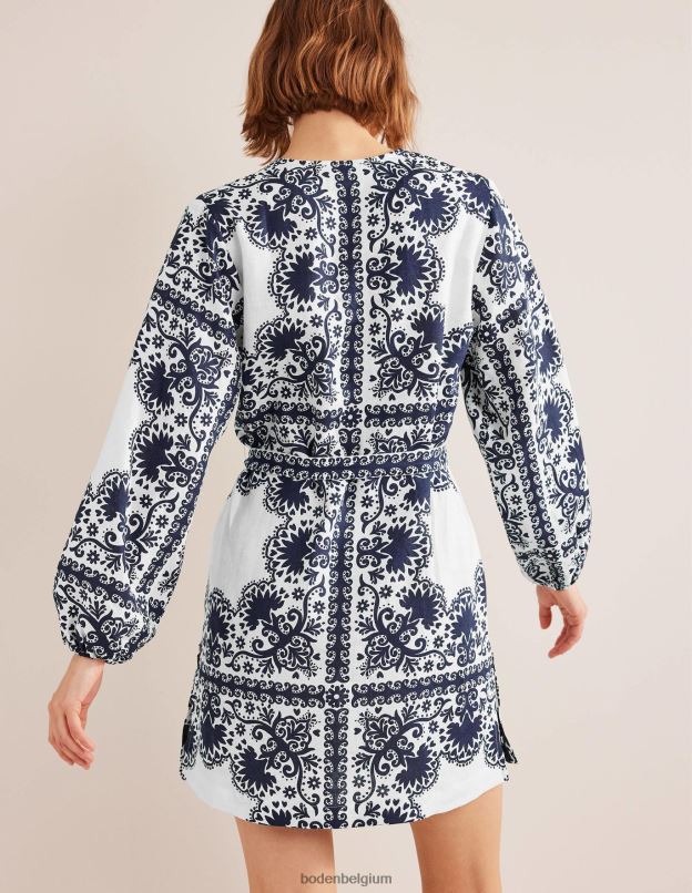 femmes Boden terrasse marine et milos Caftan court à col en V et taille nouée vêtements Z42D01184