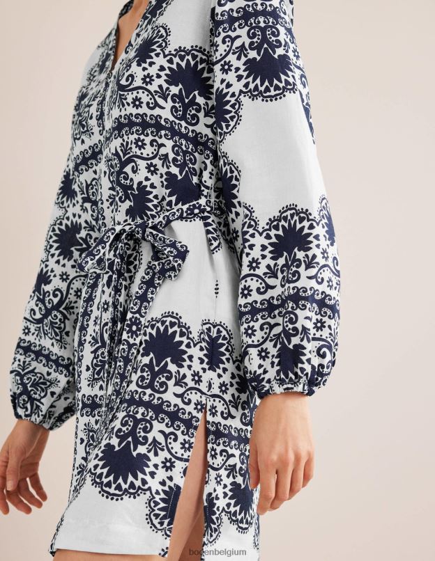 femmes Boden terrasse marine et milos Caftan court à col en V et taille nouée vêtements Z42D01184