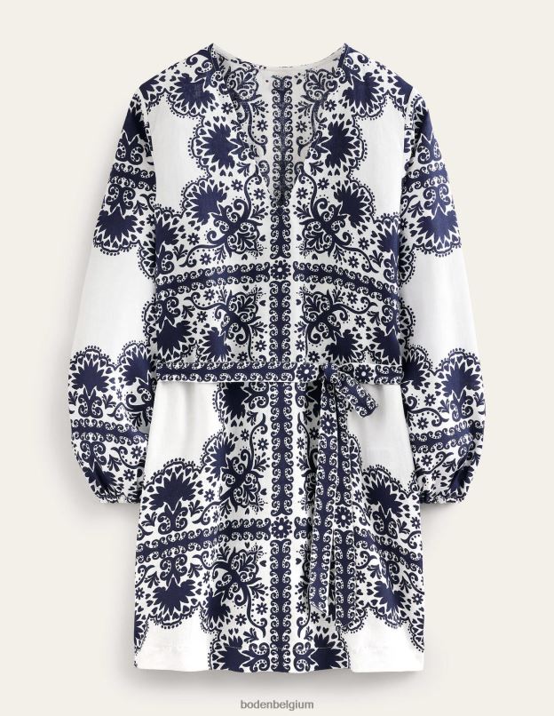 femmes Boden terrasse marine et milos Caftan court à col en V et taille nouée vêtements Z42D01184