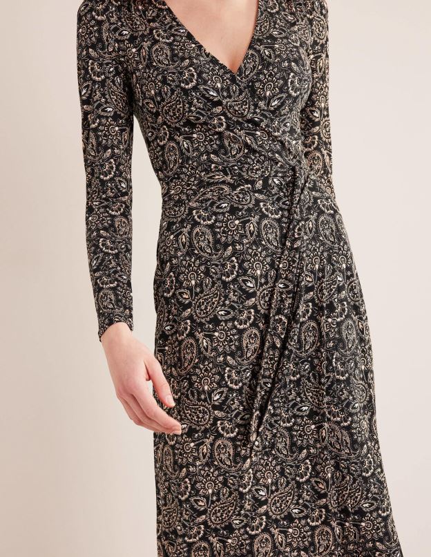 femmes Boden terrasse noire et cachemire robe longue portefeuille en jersey vêtements Z42D01237