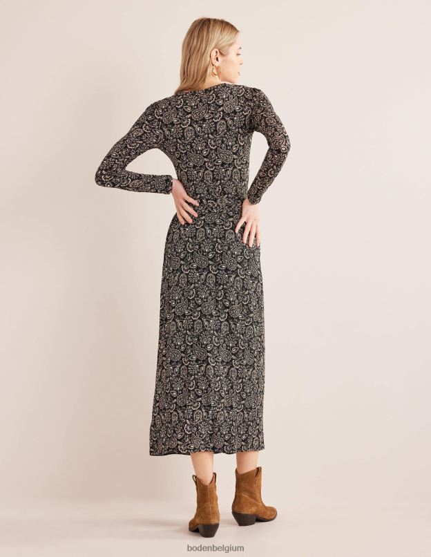 femmes Boden terrasse noire et cachemire robe longue portefeuille en jersey vêtements Z42D01237