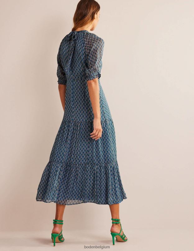 femmes Boden tige bleue et cachemire robe longue à volants et col noué vêtements Z42D0583