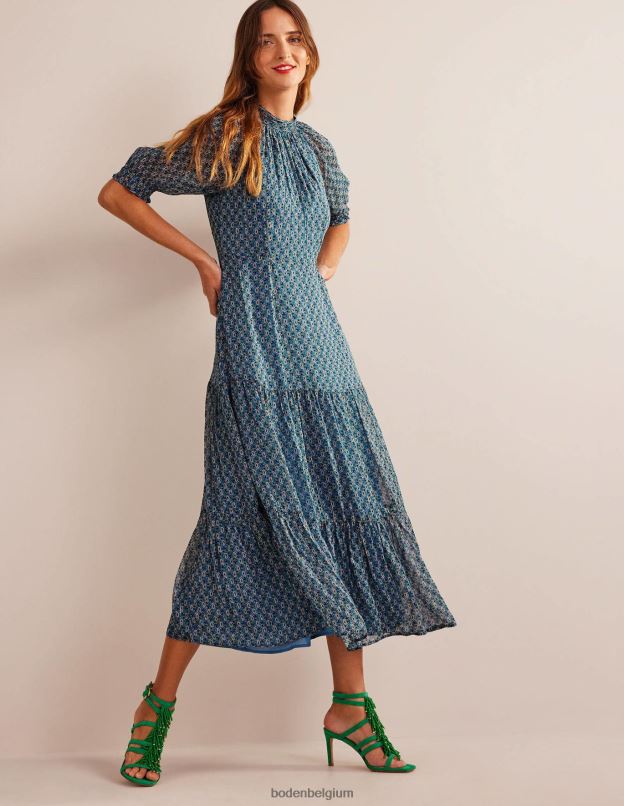 femmes Boden tige bleue et cachemire robe longue à volants et col noué vêtements Z42D0583