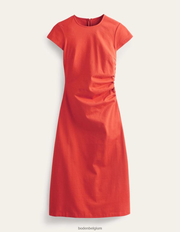 femmes Boden tomate robe midi en jersey froncée sur les côtés vêtements Z42D02149