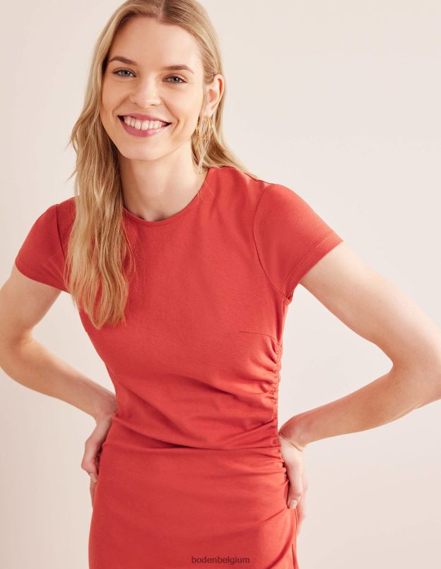 femmes Boden tomate robe midi en jersey froncée sur les côtés vêtements Z42D02149